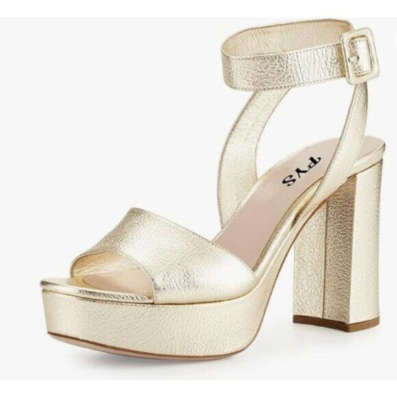 FYS Gold Open Toe Platform Ankle Strap Sandal Chunky High Heel Buckled Sandals - Picture 1 of 8